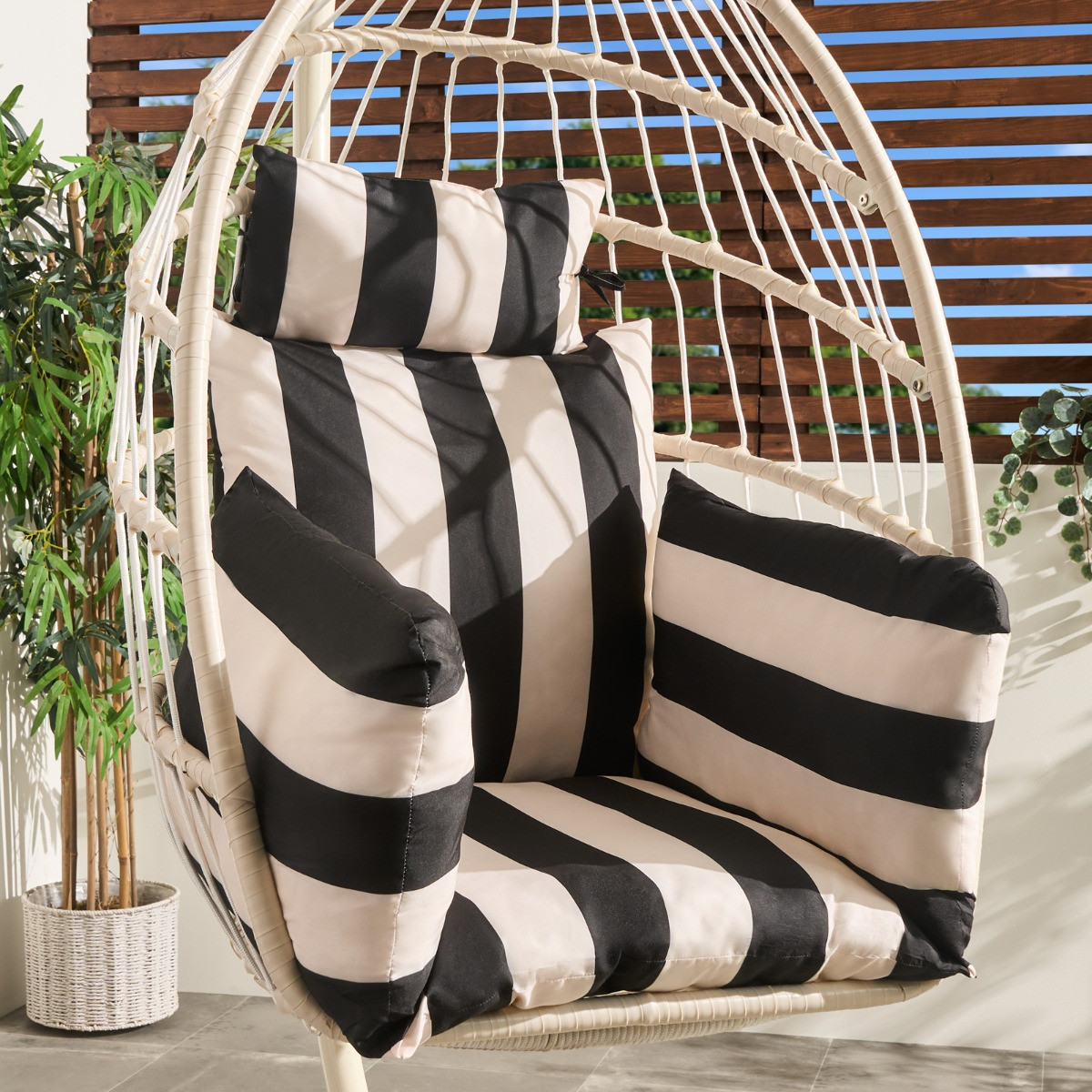 OHS Stripe Print Egg Chair Cushion with Headrest - Monochrome>