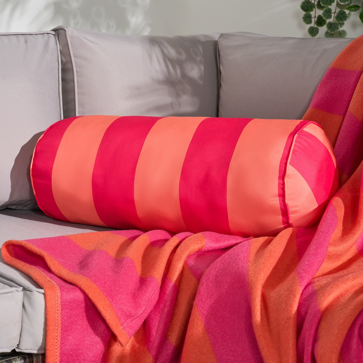 OHS Stripe Print Indoor/Outdoor Bolster Pillow - Orange/Pink>