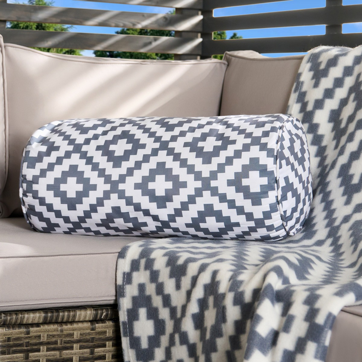OHS Geometric Print Indoor/Outdoor Bolster Pillow - Grey>