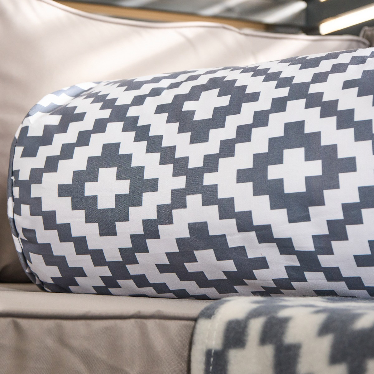 OHS Geometric Print Indoor/Outdoor Bolster Pillow - Grey>