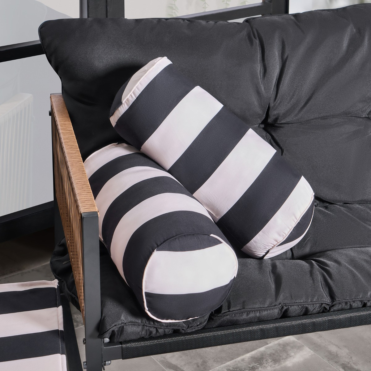 OHS Stripe Print Indoor/Outdoor Bolster Pillow - Monochrome>