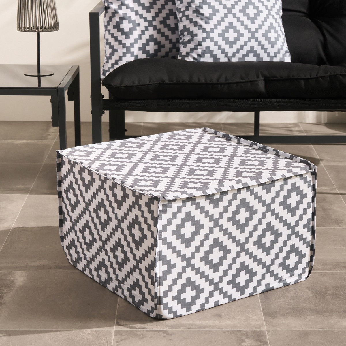 OHS Geometric Print Garden Footstool - Grey >