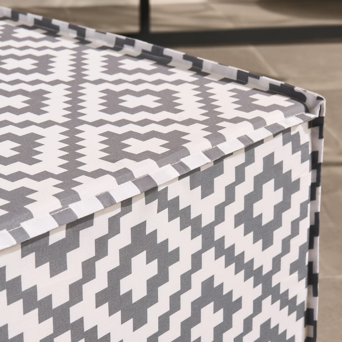 OHS Geometric Print Garden Footstool - Grey >