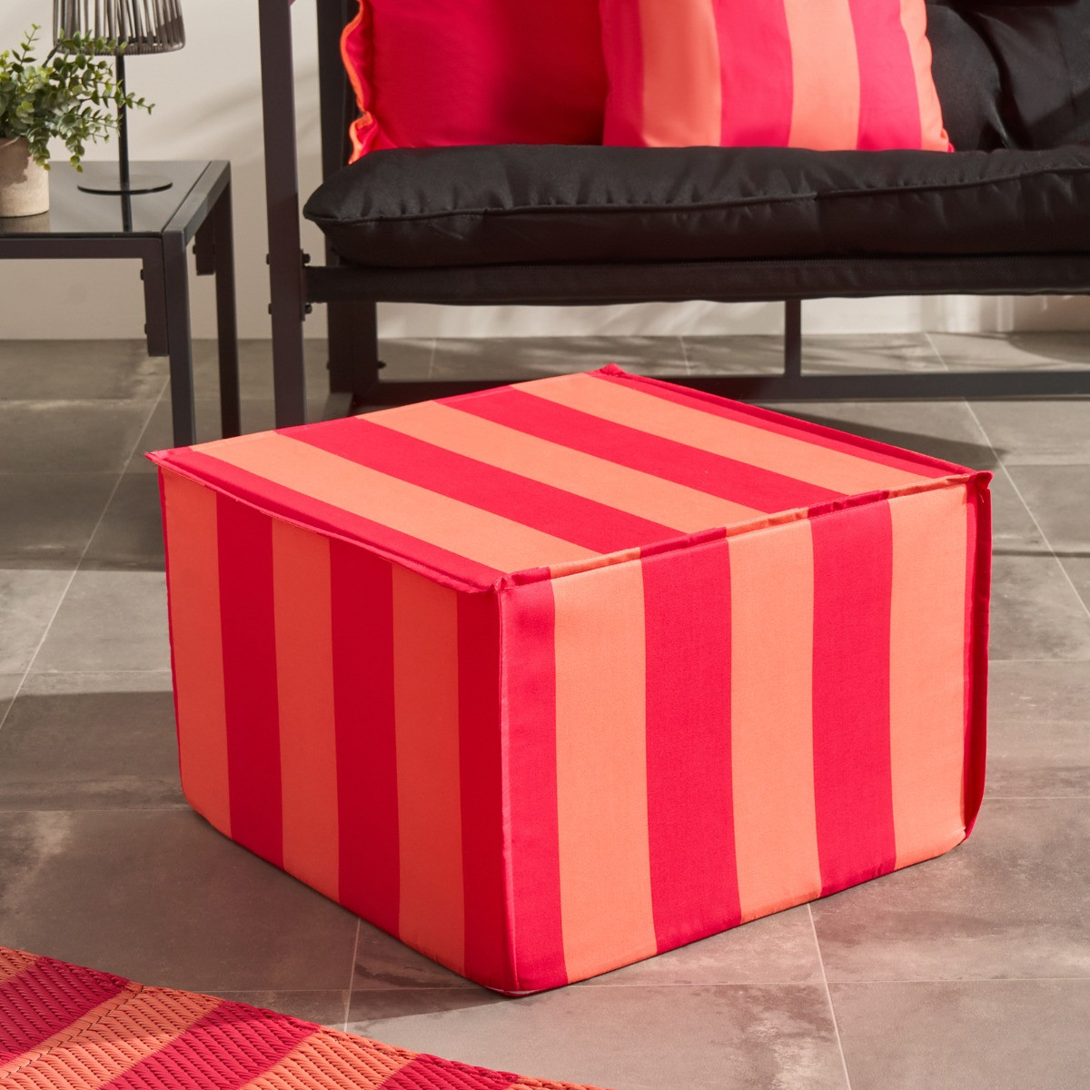 OHS Stripe Print Garden Footstool - Pink/Orange>