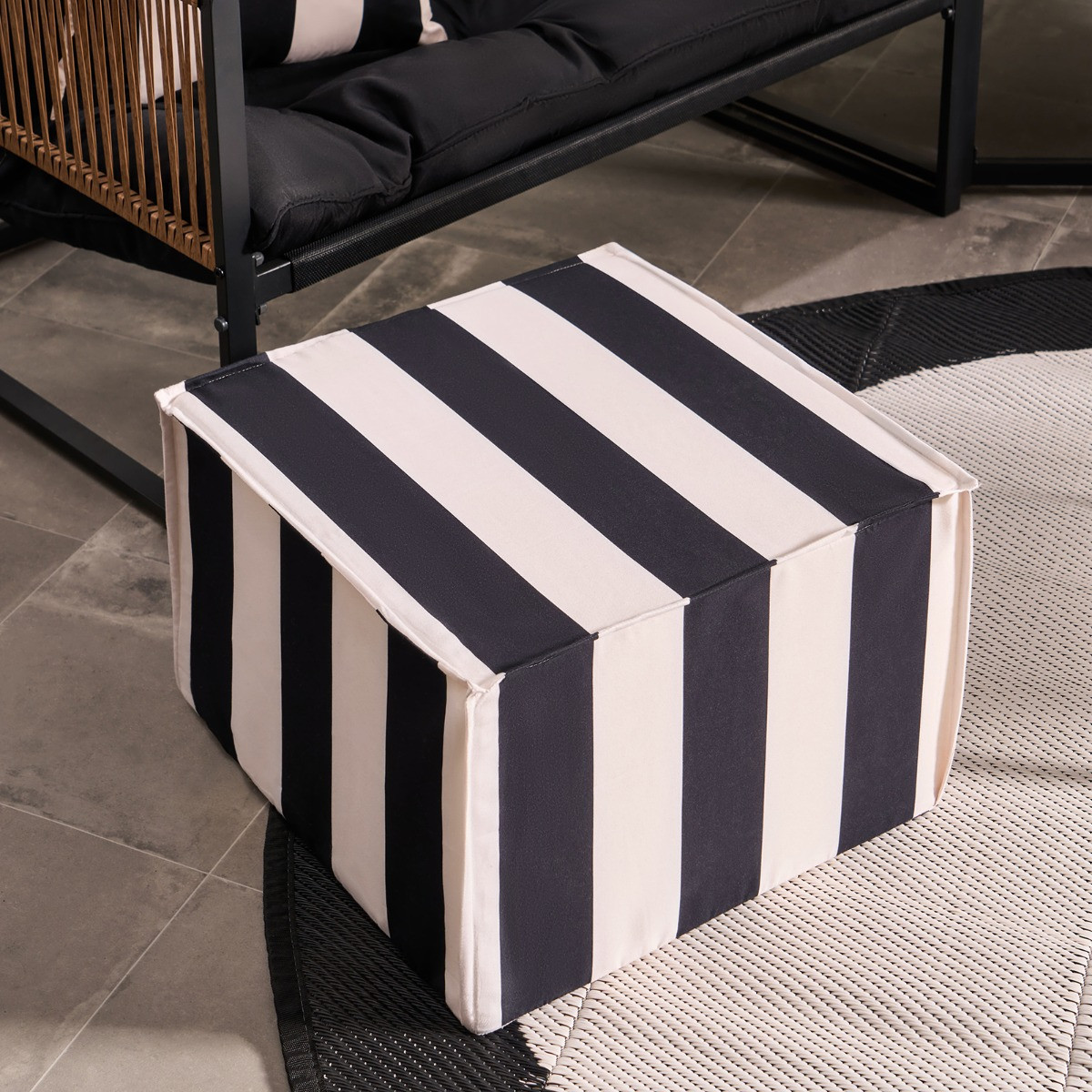 OHS Stripe Print Garden Footstool - Monochrome>