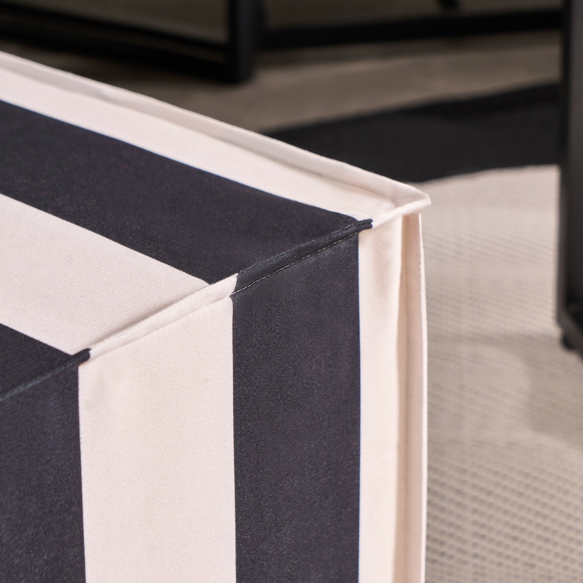 OHS Stripe Print Garden Footstool - Monochrome>