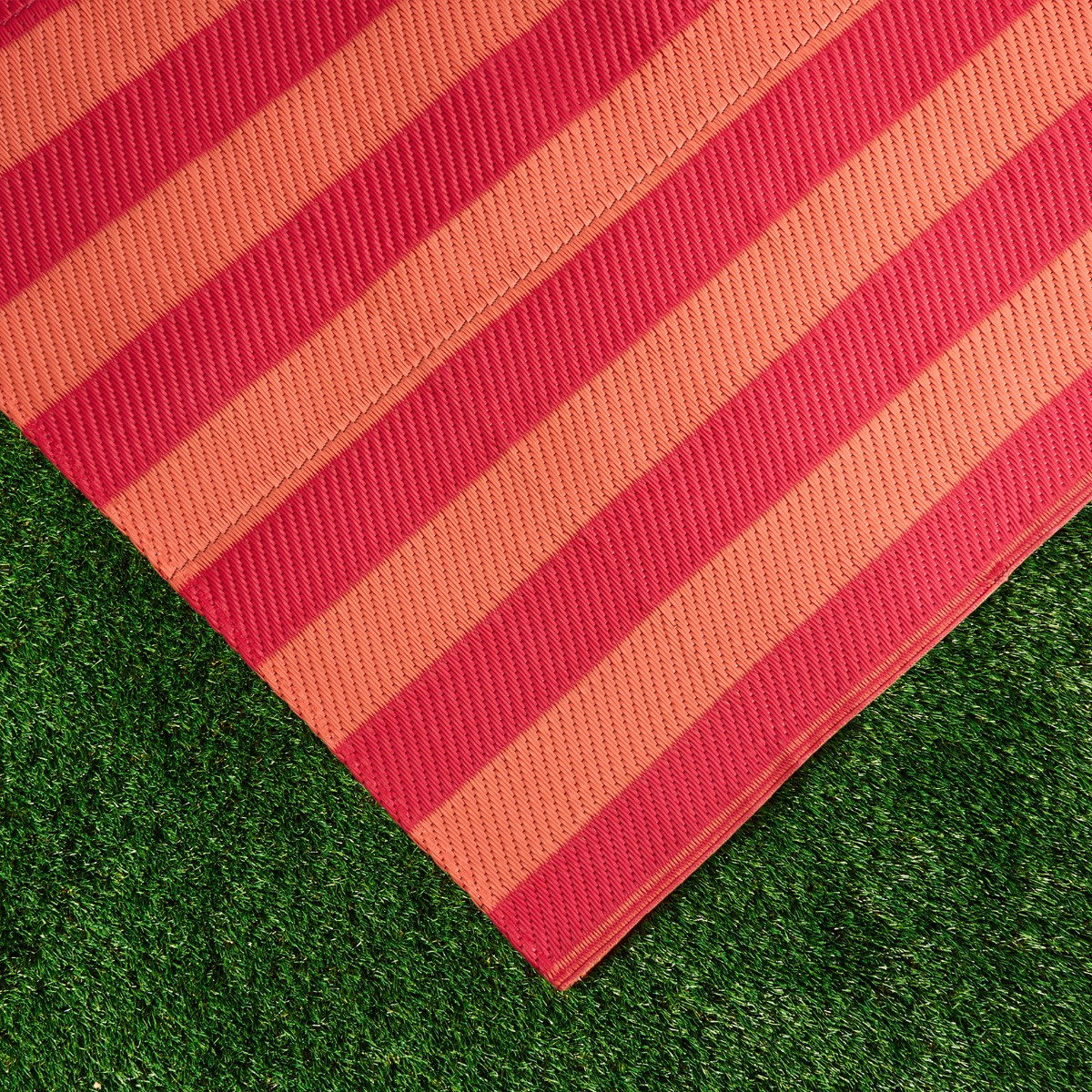OHS Stripe Print Outdoor Rug - Orange/Pink>