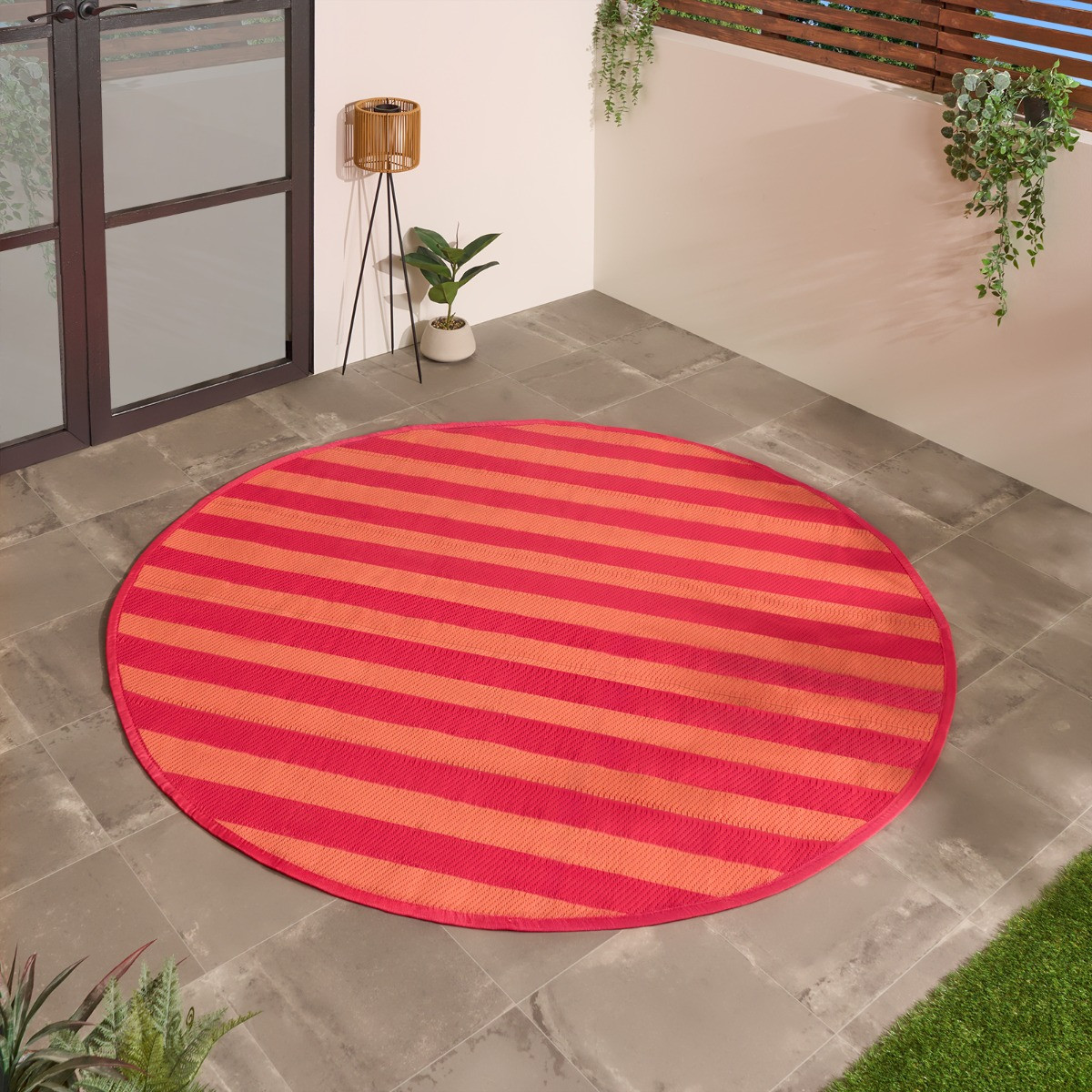 OHS Stripe Print Outdoor Rug, Orange/Pink - 170cm>