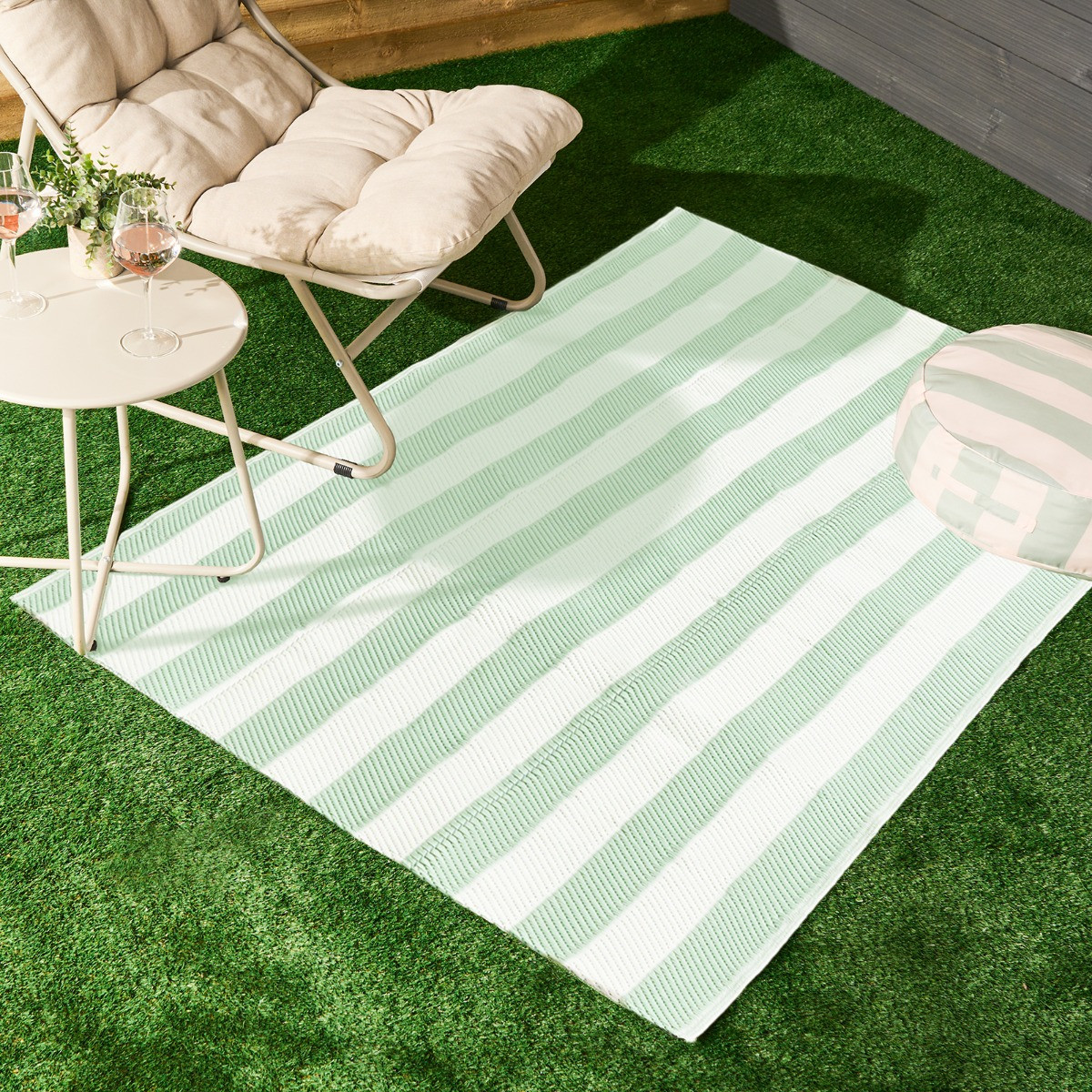 OHS Stripe Print Outdoor Rug - Sage/Cream>