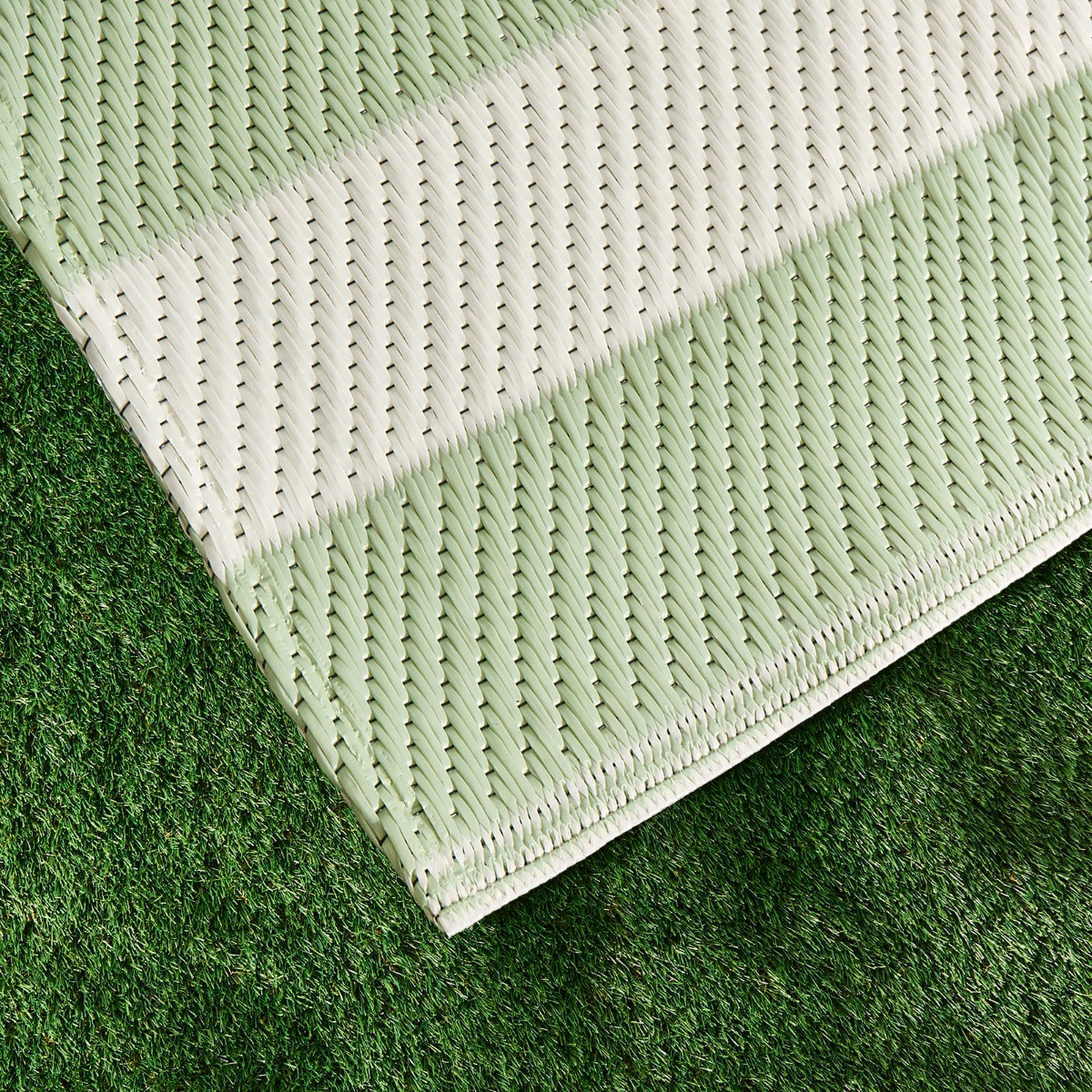 OHS Stripe Print Outdoor Rug - Sage/Cream>