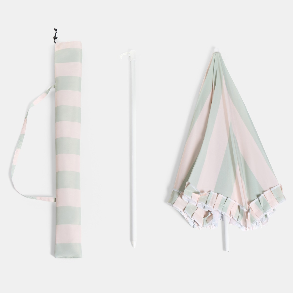 OHS Stripe Print Outdoor Parasol - Sage/Cream>