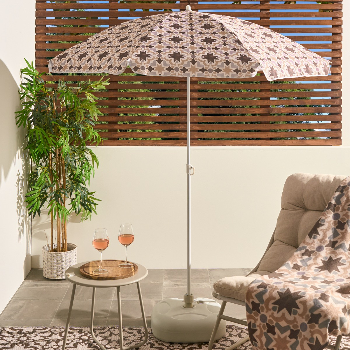 OHS Tile Print Outdoor Parasol - Natural>