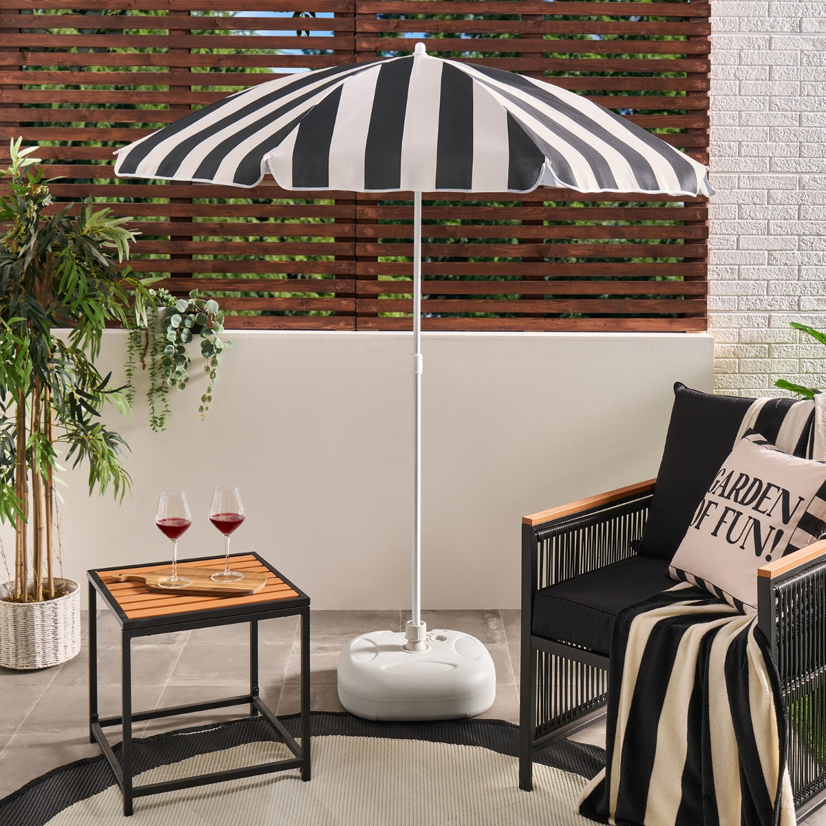 OHS Stripe Print Outdoor Parasol - Monochrome>