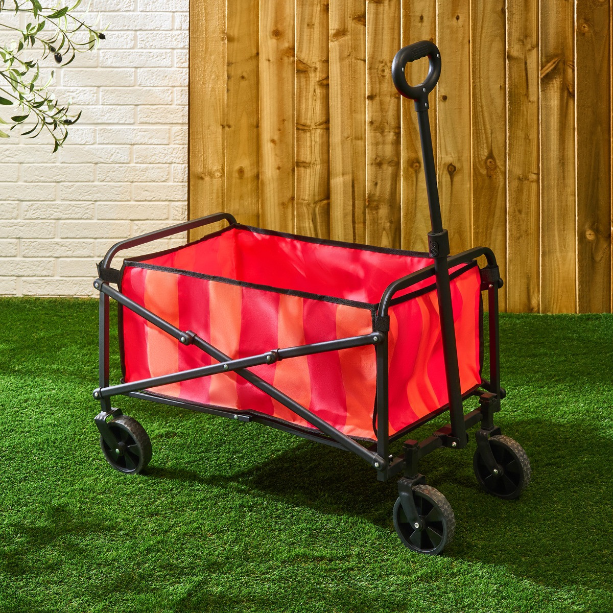 OHS Stripe Print Foldable Camping Trolley - Orange/Pink>