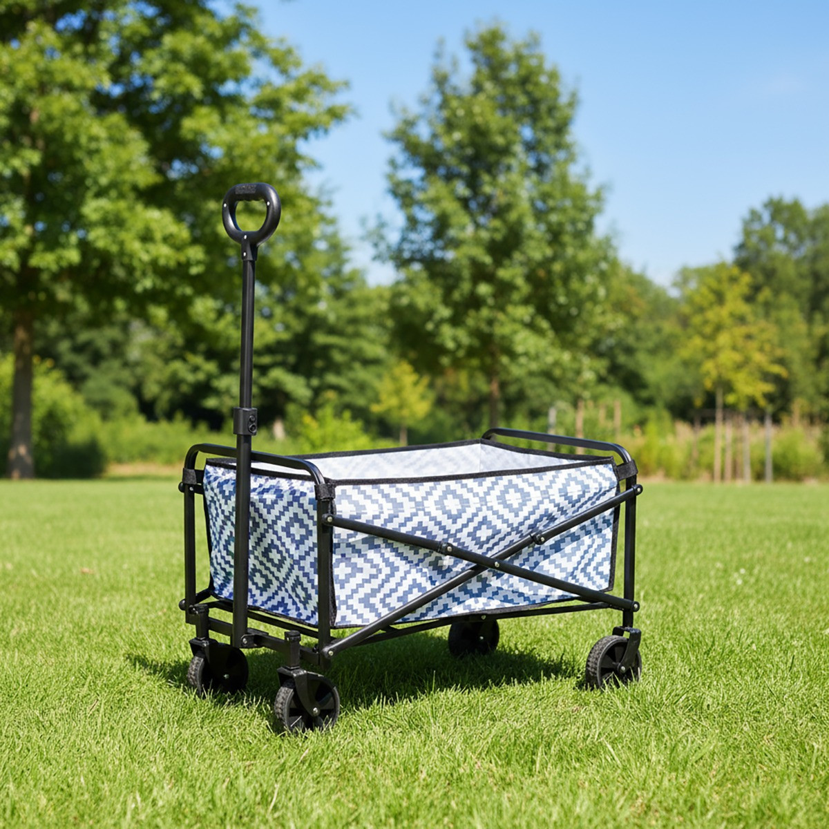 OHS Geometric Print Foldable Camping Trolley - Grey >