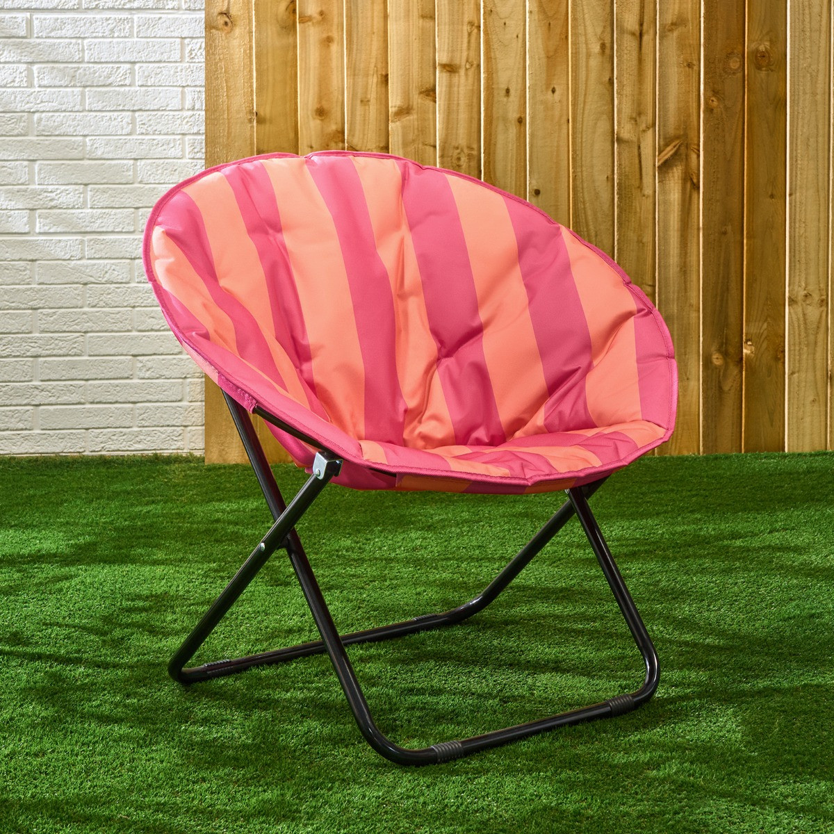 OHS Foldable Stripe Print Moon Camping Chair - Pink/Orange>