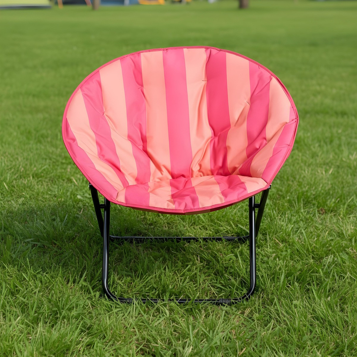 OHS Foldable Stripe Print Moon Camping Chair - Pink/Orange>