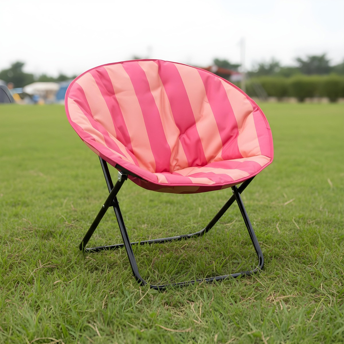 OHS Foldable Stripe Print Moon Camping Chair - Pink/Orange>