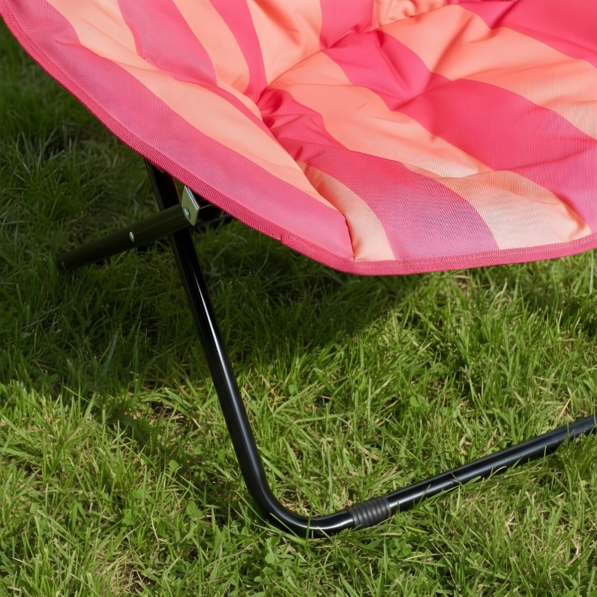 OHS Foldable Stripe Print Moon Camping Chair - Pink/Orange>