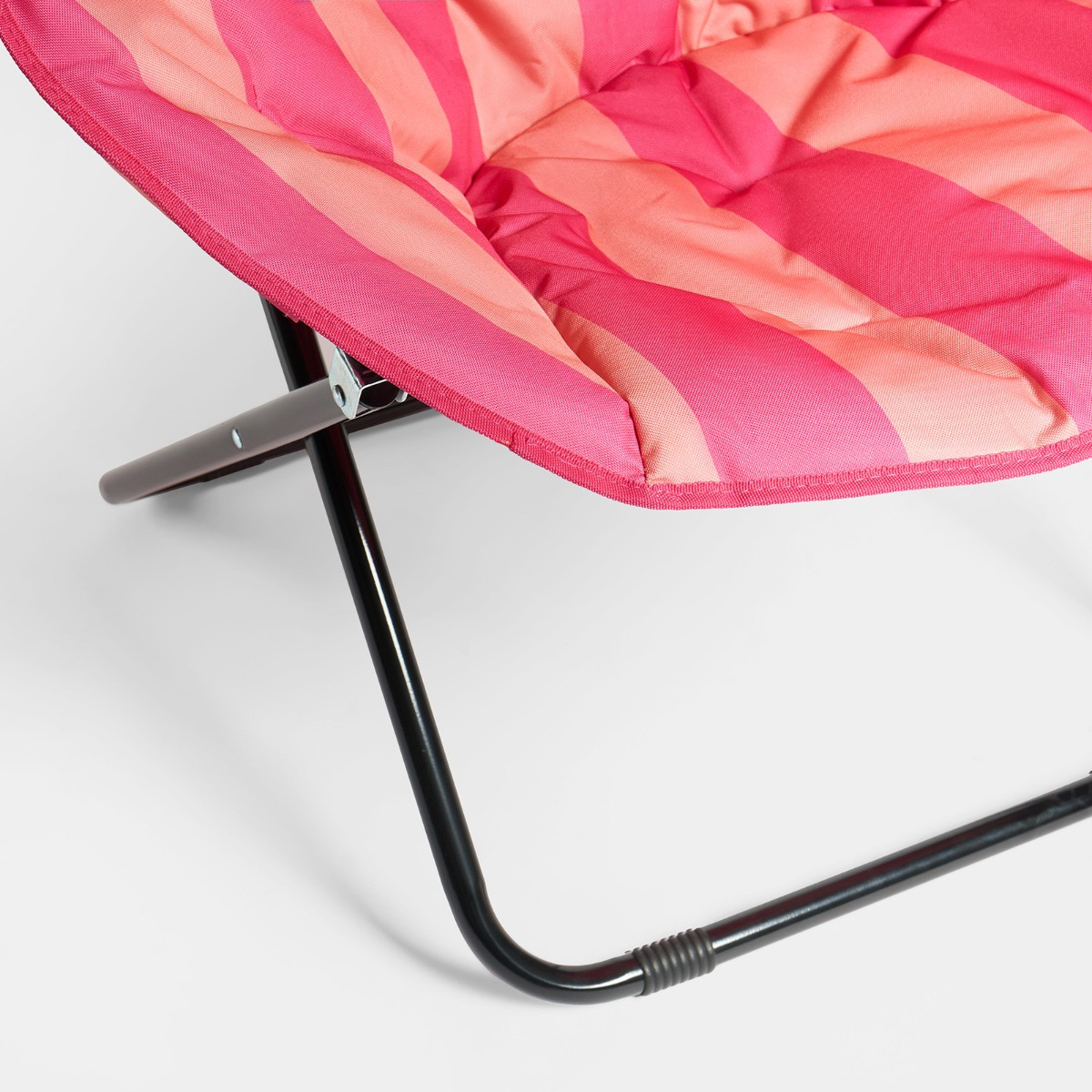 OHS Foldable Stripe Print Moon Camping Chair - Pink/Orange>
