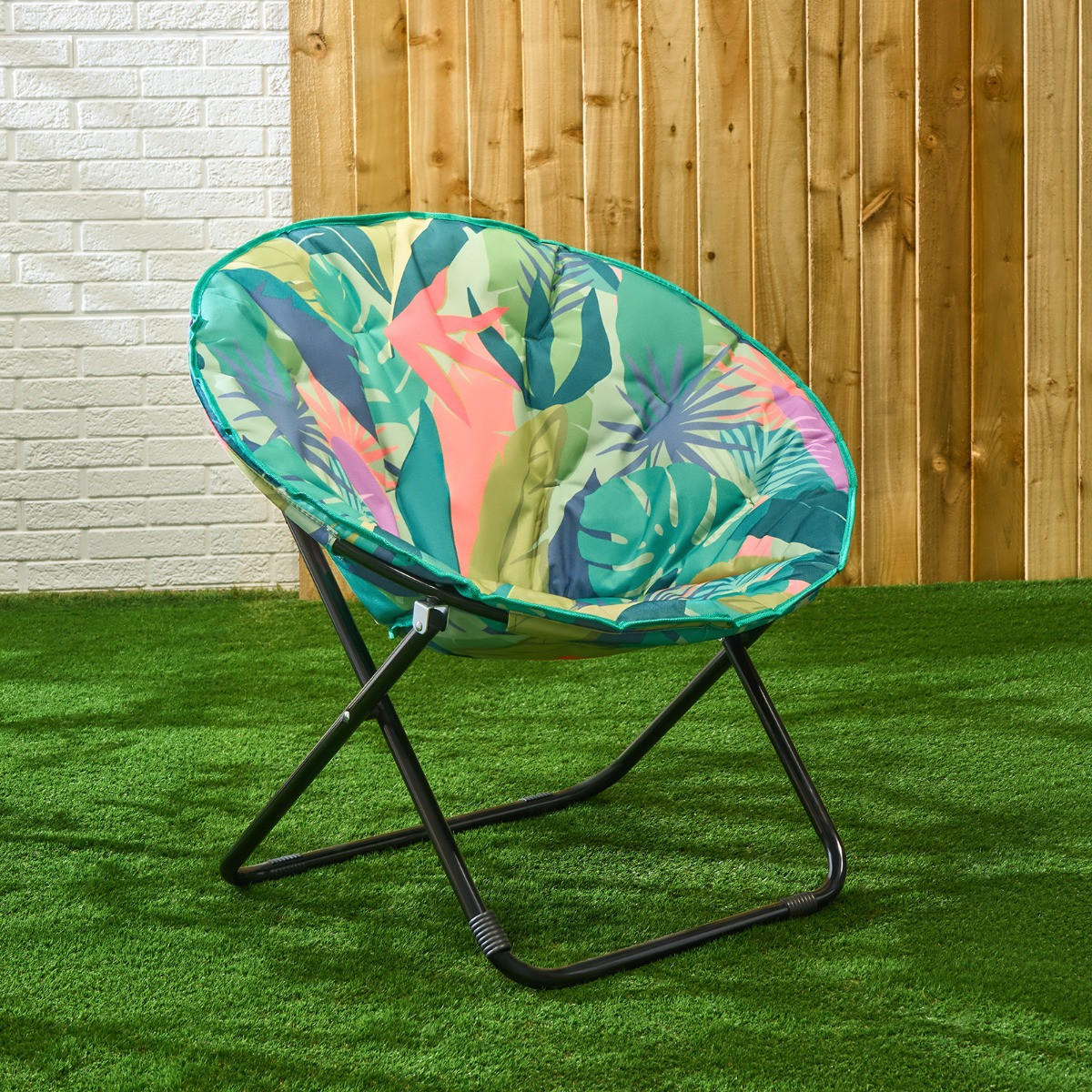 OHS Foldable Palm Print Moon Camping Chair - Green>