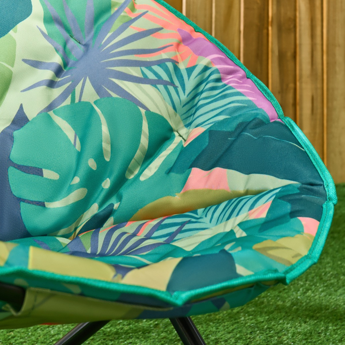 OHS Foldable Palm Print Moon Camping Chair - Green>