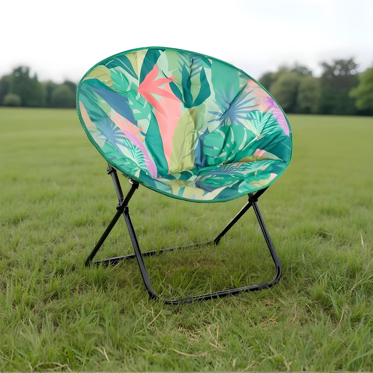 OHS Foldable Palm Print Moon Camping Chair - Green>