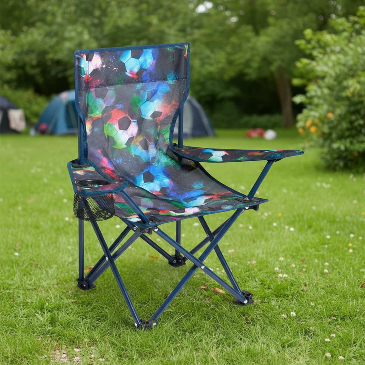 OHS Kids Football Print Foldable Camping Chair - Neon>