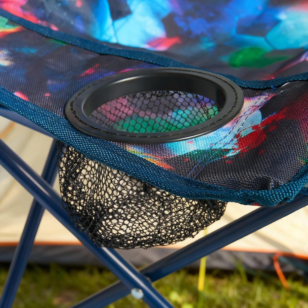 OHS Kids Football Print Foldable Camping Chair - Neon>