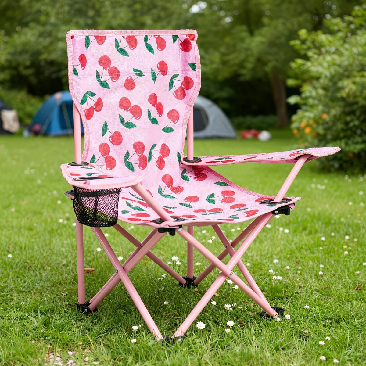 OHS Kids Cherry Print Foldable Camping Chair - Pink>