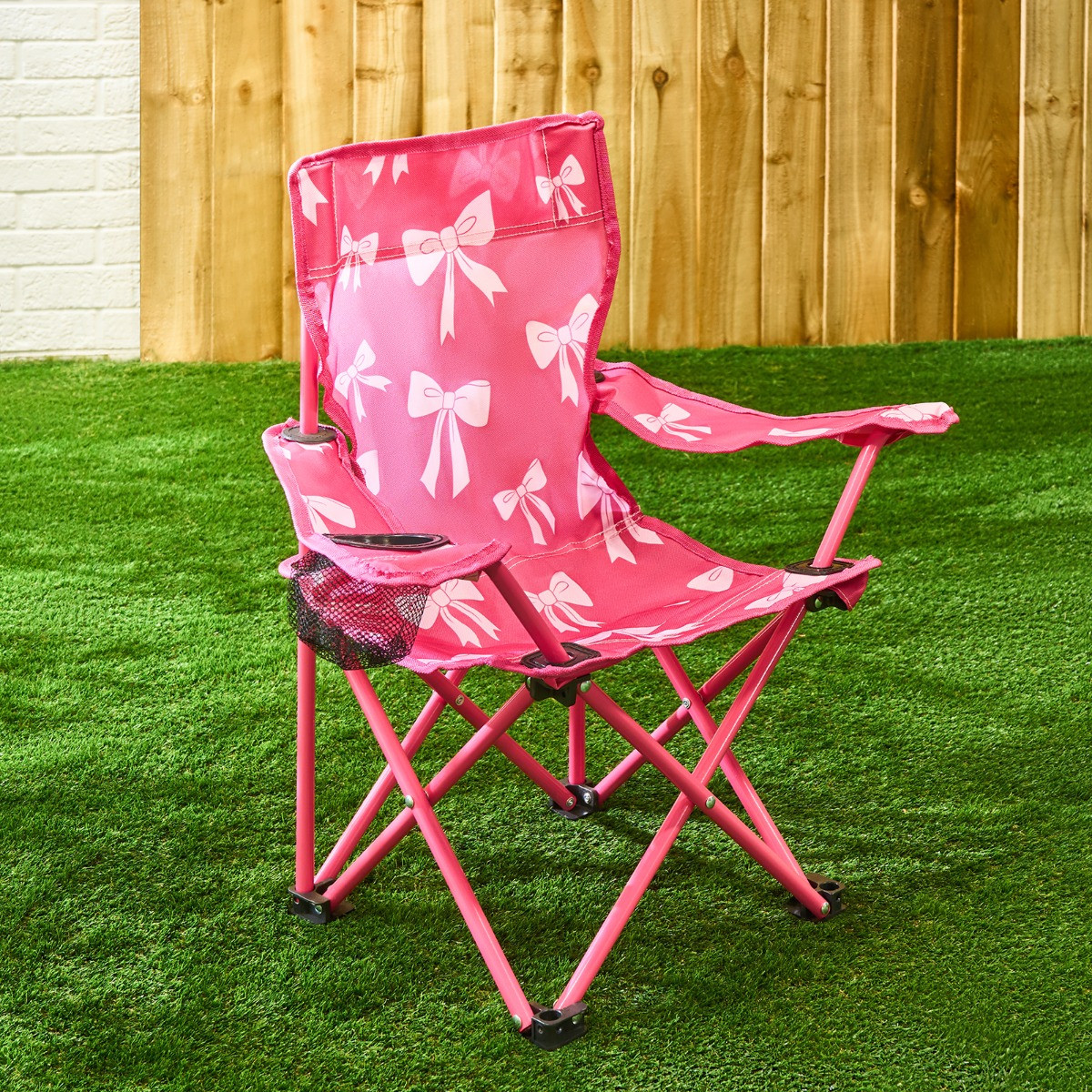 OHS Kids Bow Print Foldable Camping Chair - Pink>