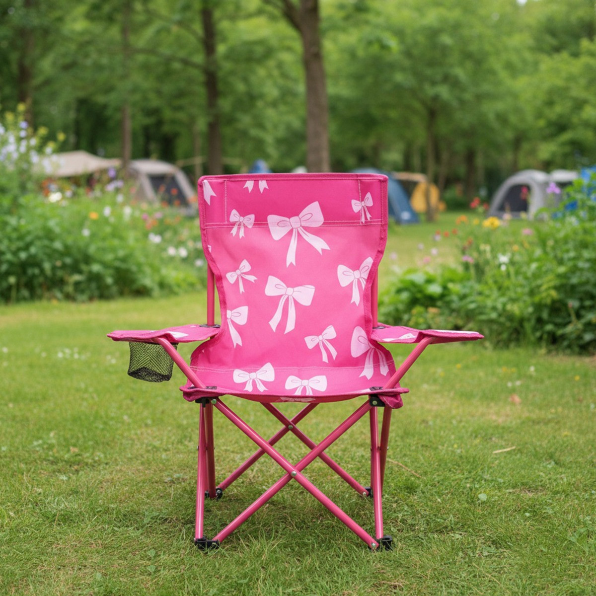 OHS Kids Bow Print Foldable Camping Chair - Pink>