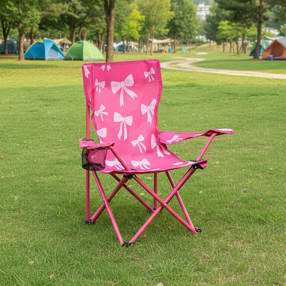 OHS Kids Bow Print Foldable Camping Chair - Pink>