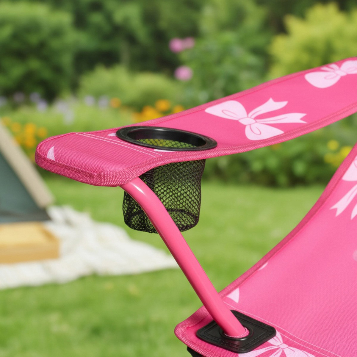 OHS Kids Bow Print Foldable Camping Chair - Pink>