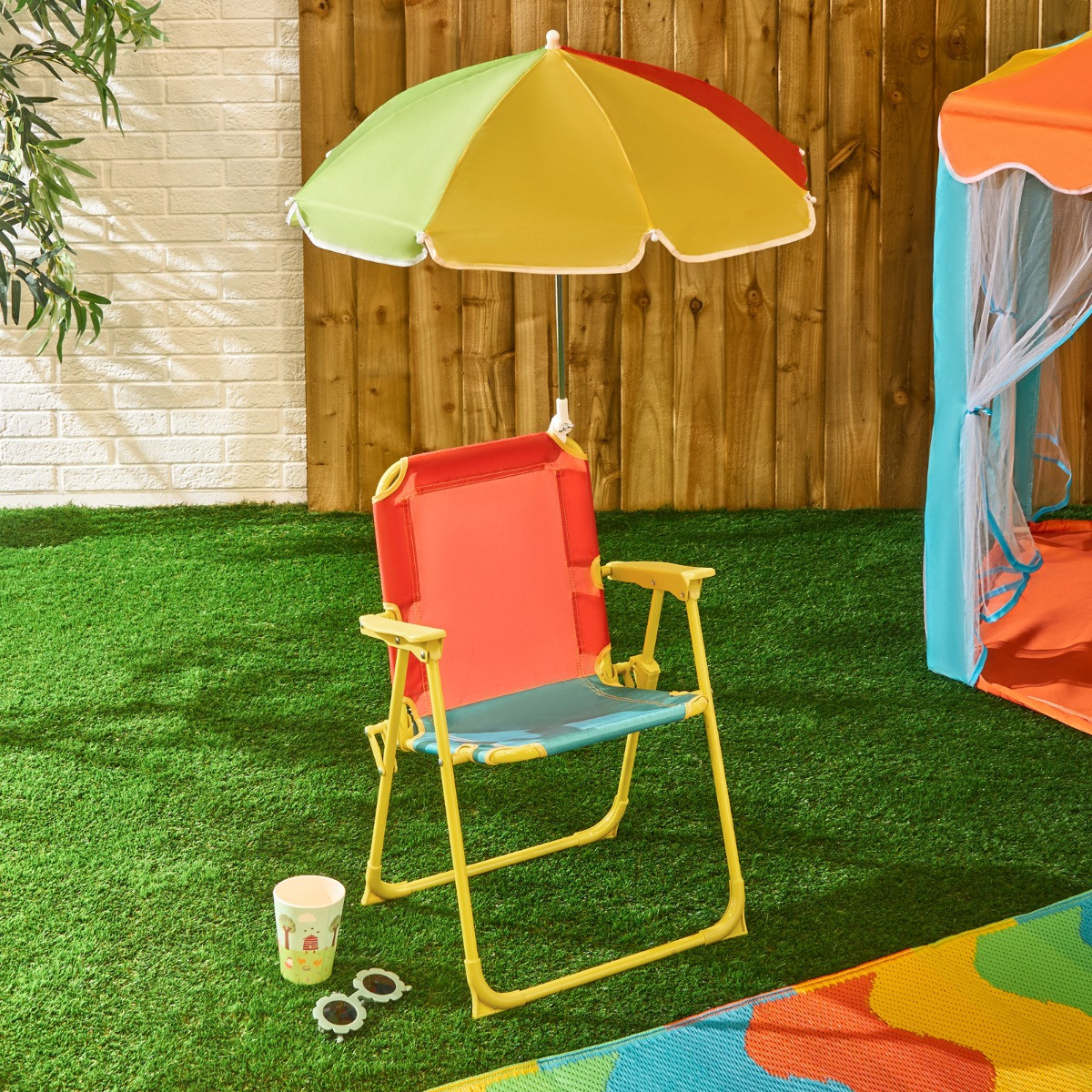 OHS Kids Colour Block Chair with Parasol - Multi>