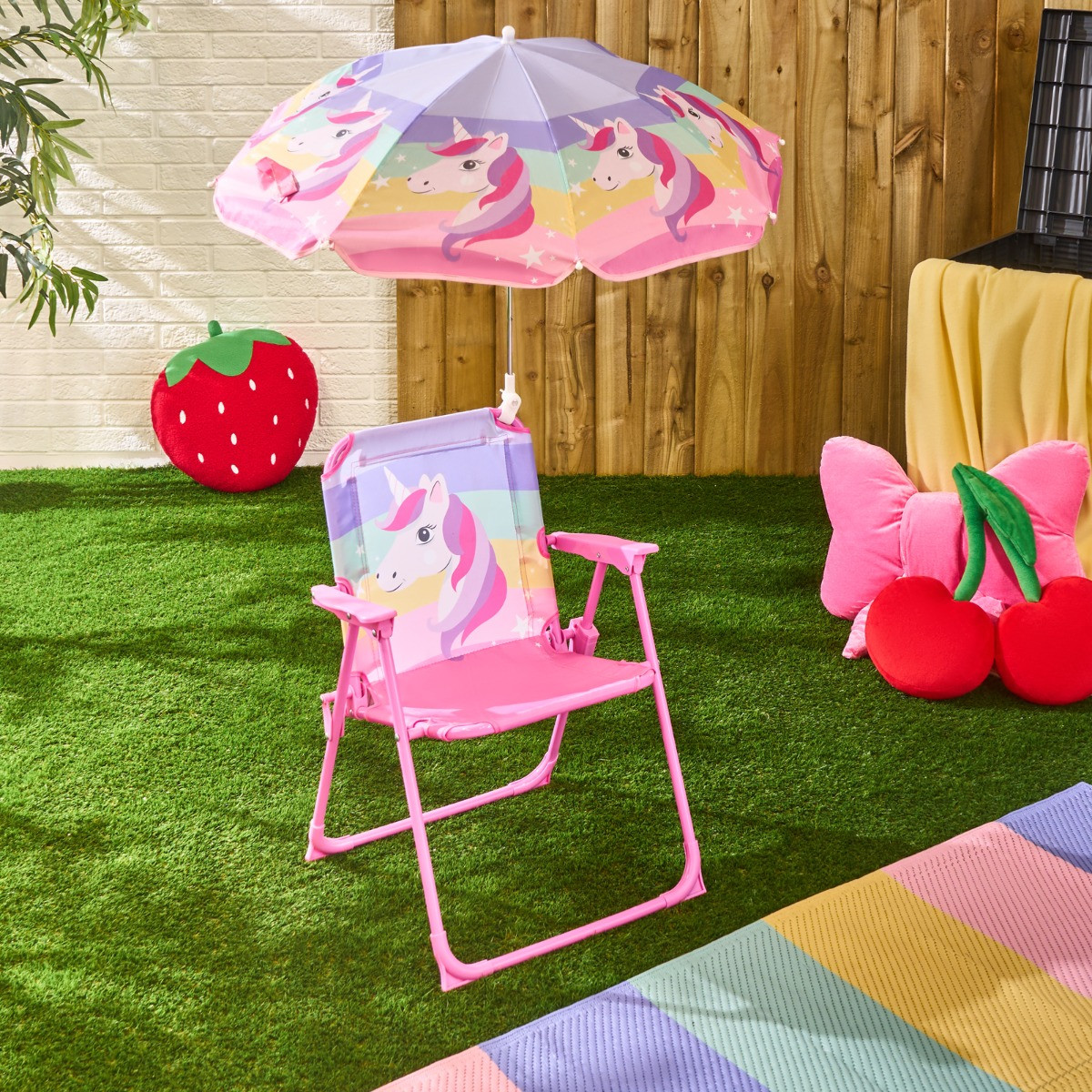 OHS Kids Unicorn Print Chair With Parasol - Pink>
