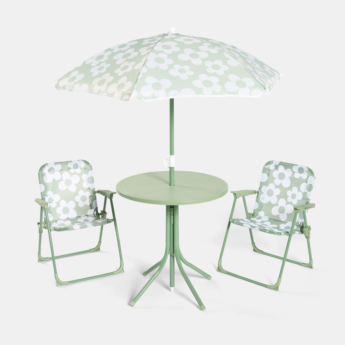 OHS Kids Daisy Print Bistro Set with Parasol - Sage/White>