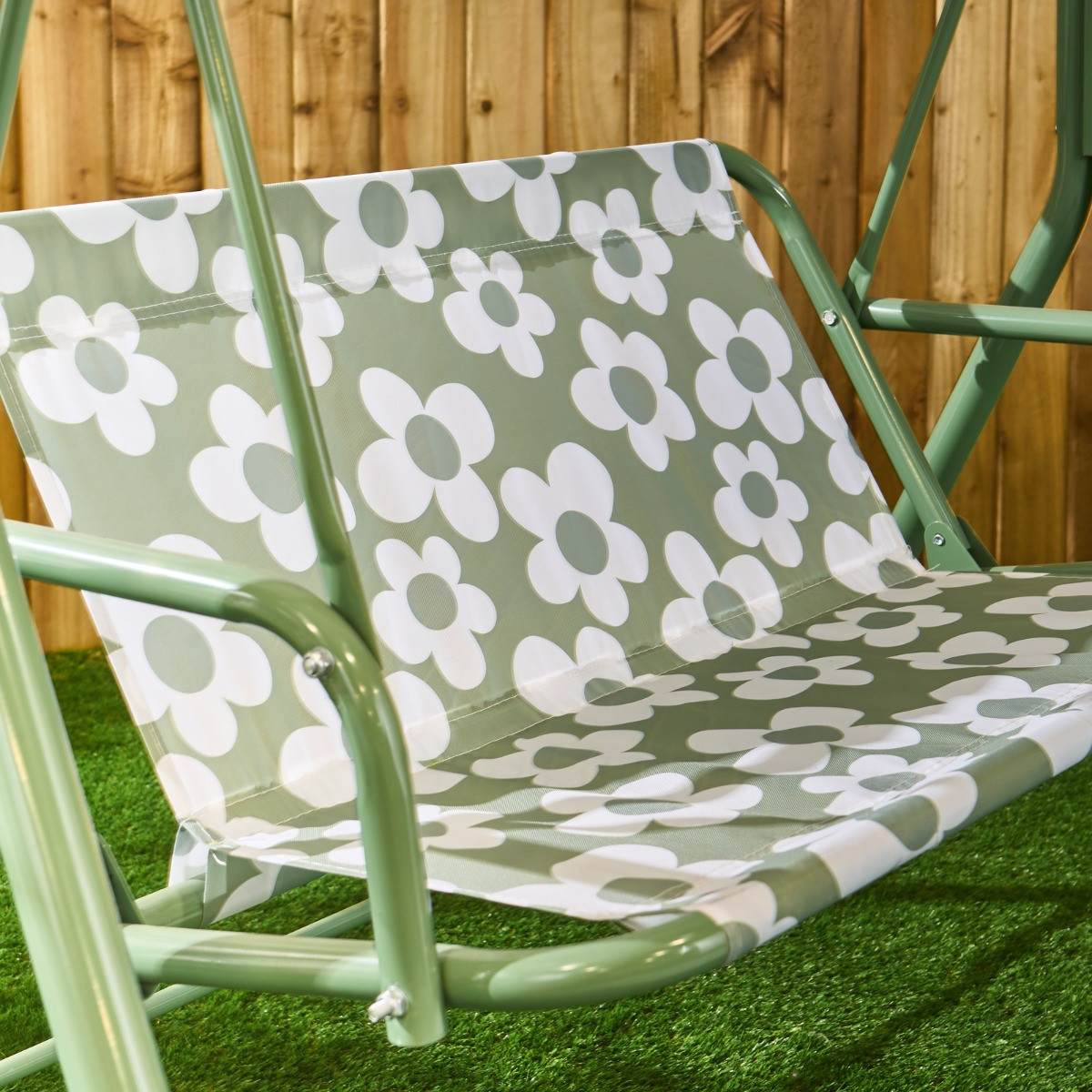 OHS Kids Daisy Print Swing Bench with Canopy - Sage/White>