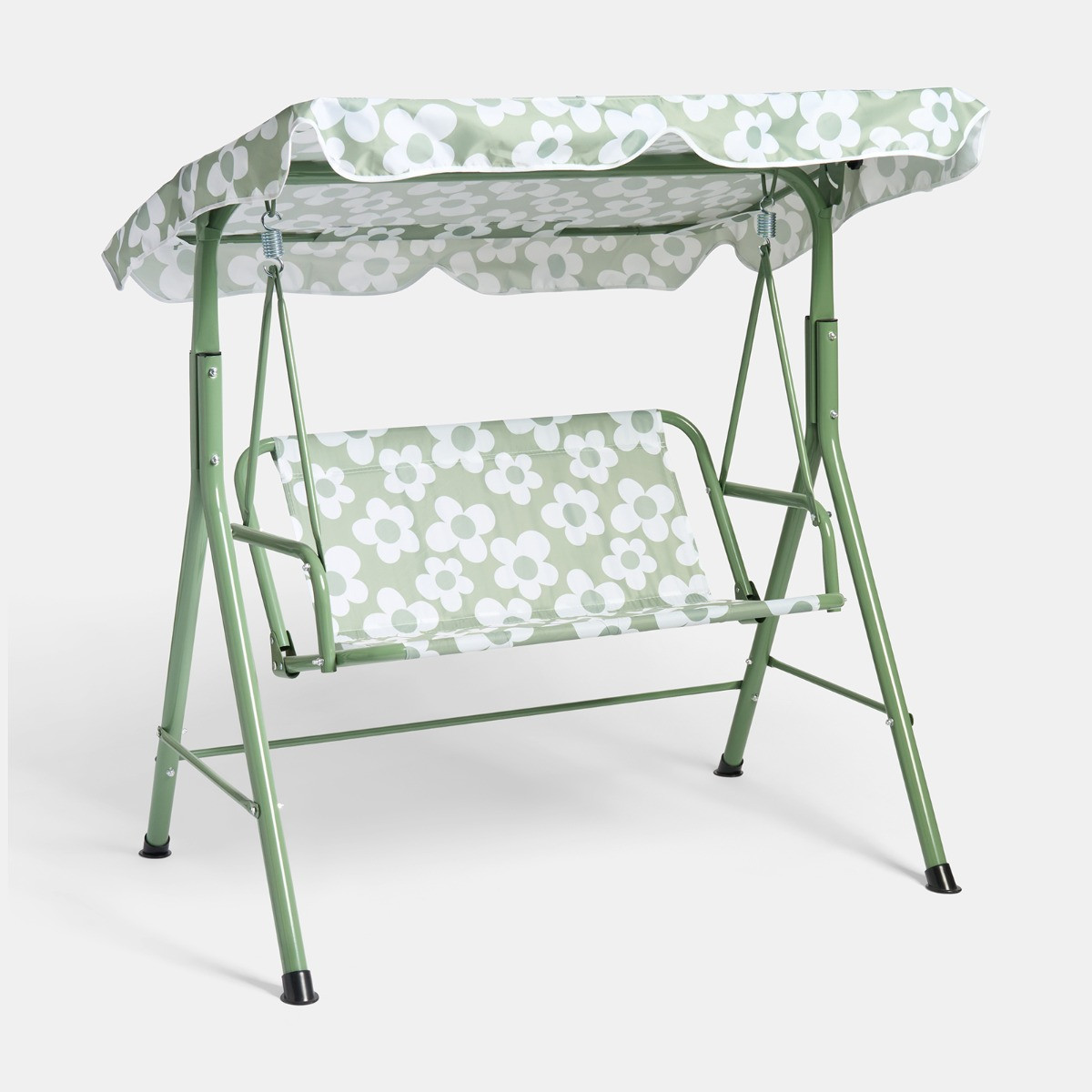 OHS Kids Daisy Print Swing Bench with Canopy - Sage/White>