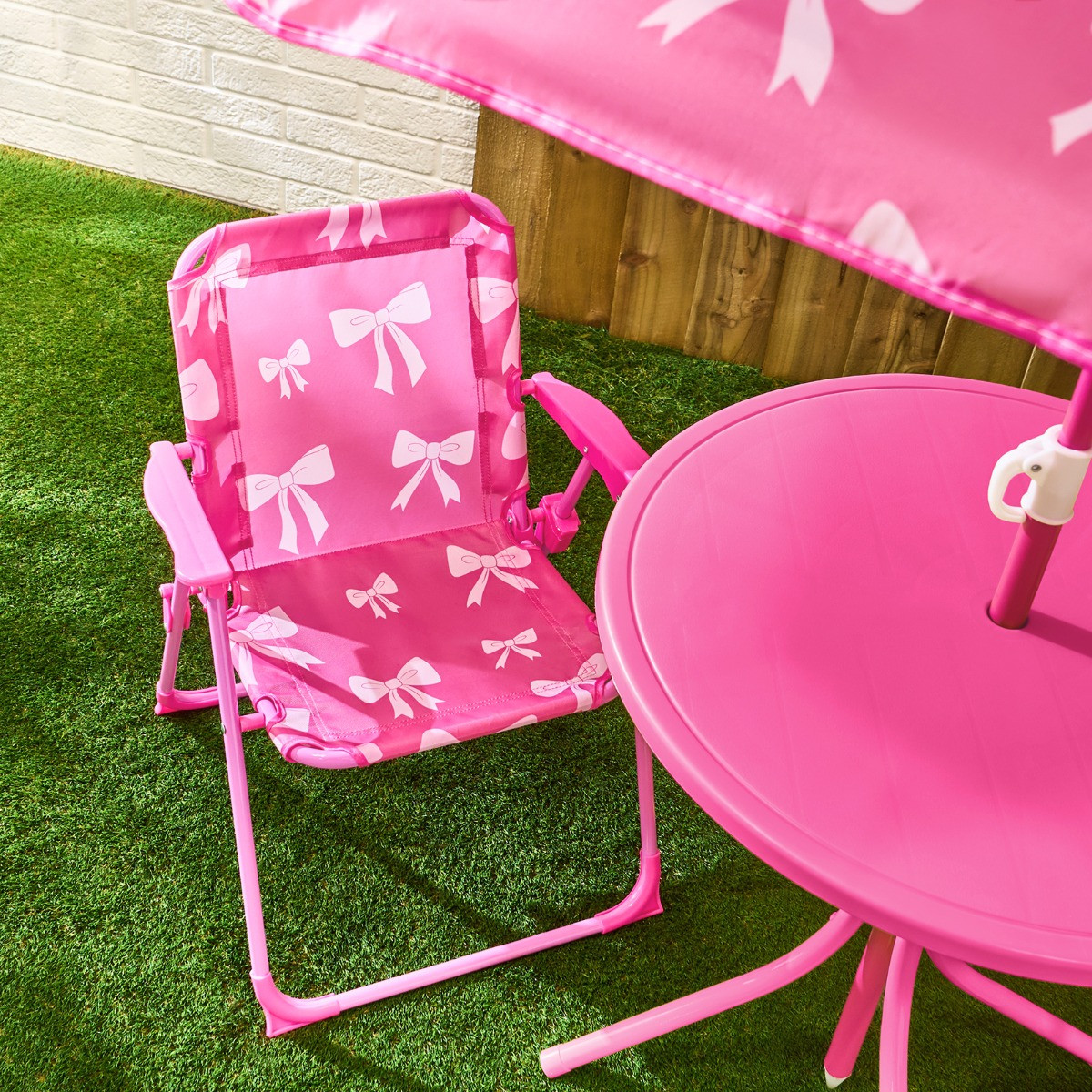 OHS Kids Bow Print Bistro Set with Parasol - Hot Pink>