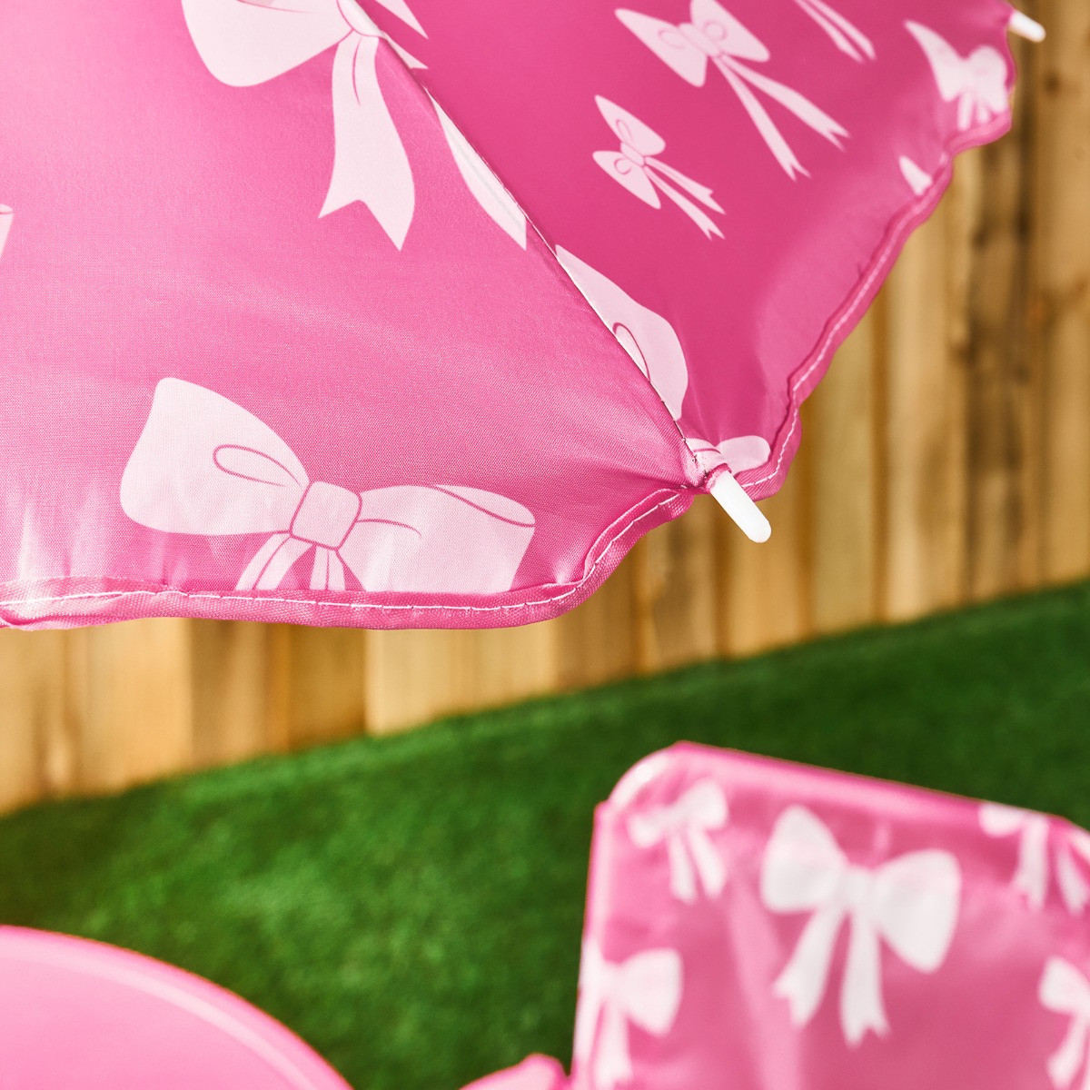 OHS Kids Bow Print Bistro Set with Parasol - Hot Pink>