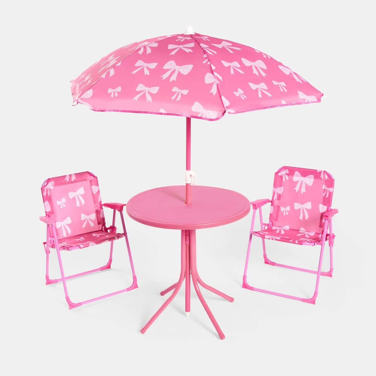 OHS Kids Bow Print Bistro Set with Parasol - Hot Pink>