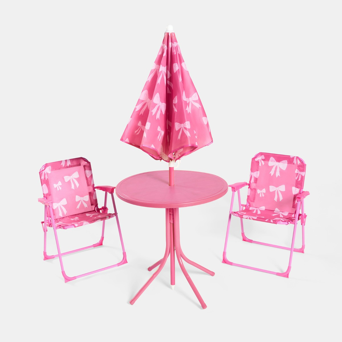 OHS Kids Bow Print Bistro Set with Parasol - Hot Pink>