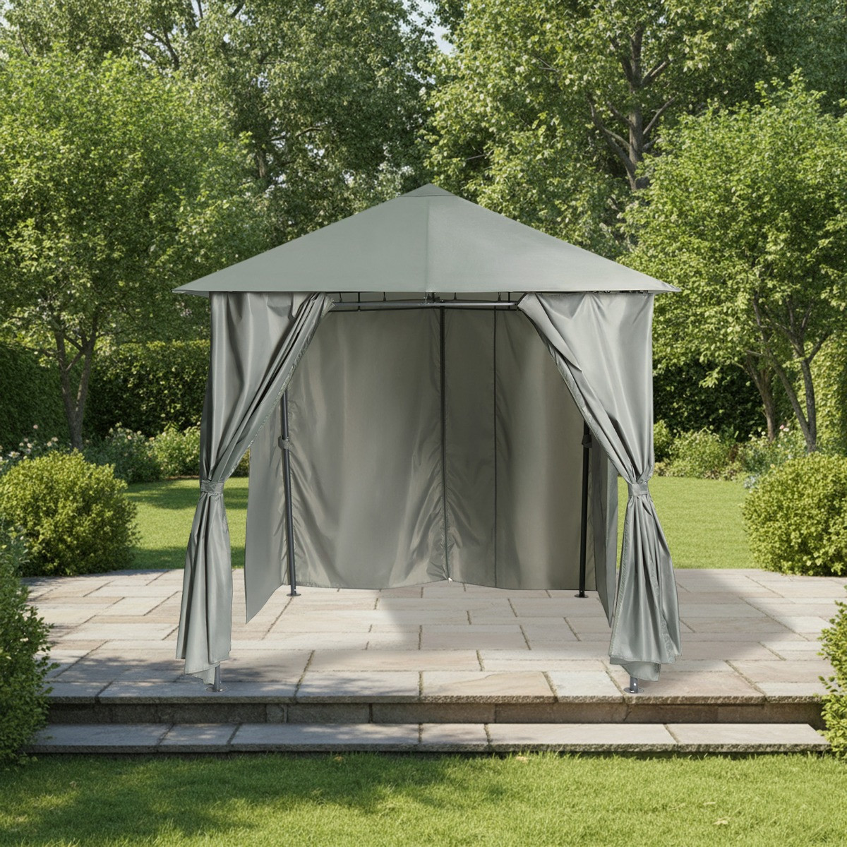 OHS Water Resistant Gazebo With Curtains - Grey>