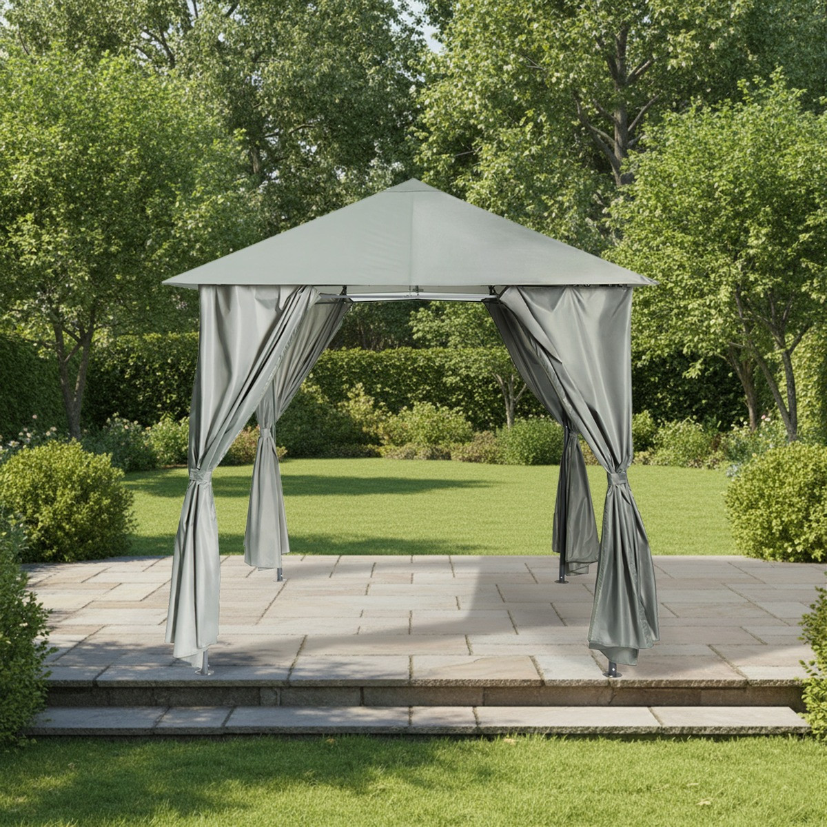 OHS Water Resistant Gazebo With Curtains - Grey>