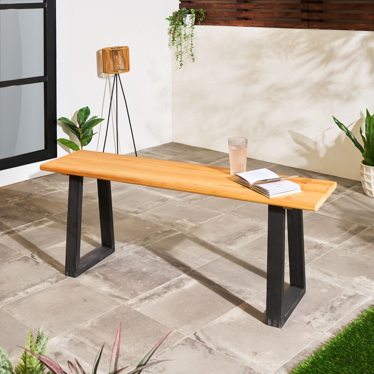 OHS 3 Seater Indoor/Outdoor Wooden Rustic Bench - Natural/Black>