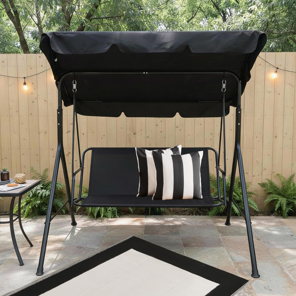 OHS 3 Seater Swing Bench With Canopy - Black>