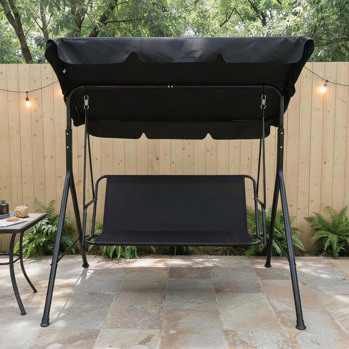 OHS 3 Seater Swing Bench With Canopy - Black>