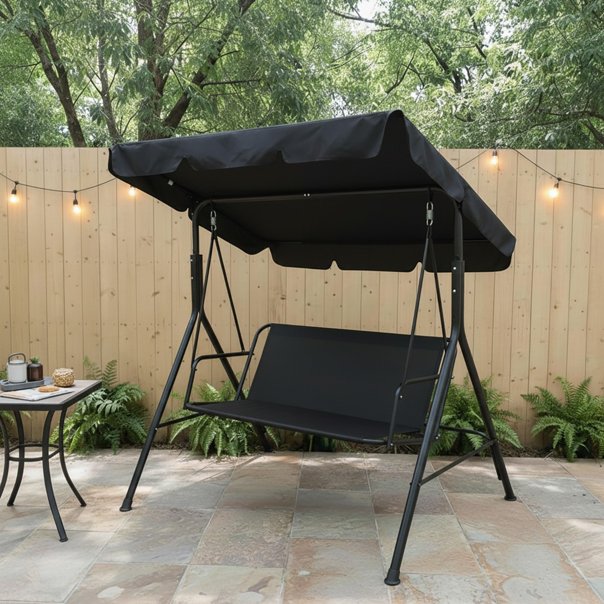 OHS 3 Seater Swing Bench With Canopy - Black>