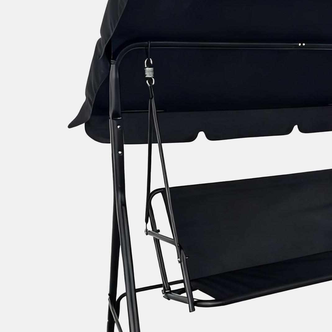 OHS 3 Seater Swing Bench With Canopy - Black>